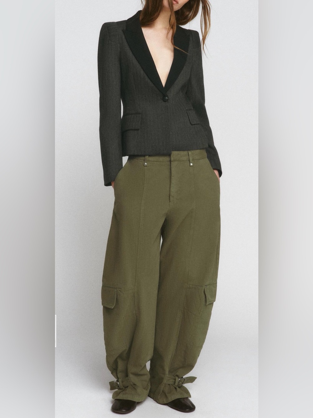 Zara Olive Wide-Leg Cargo Pants - Women